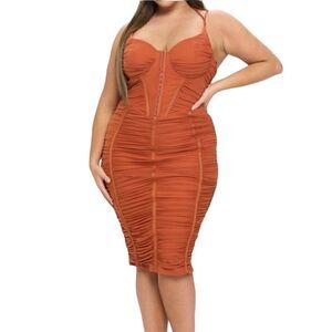 NWT Plus Women’s Bodycon Ruched Party Formal Cocktail Dress Rust / Orange Knee